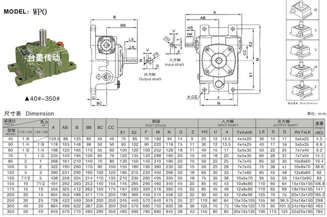 WP系列蝸輪蝸桿減速機,蝸輪蝸桿減速機型號規(guī)格參數圖